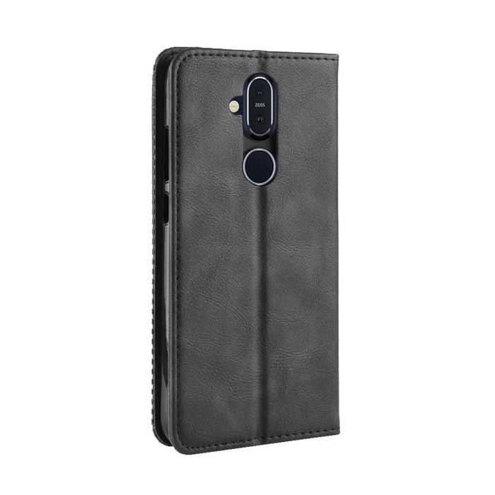 Vintage Style PU Leather Cover with Stand Wallet for Nokia 8.1 / X7 - Black - 6
