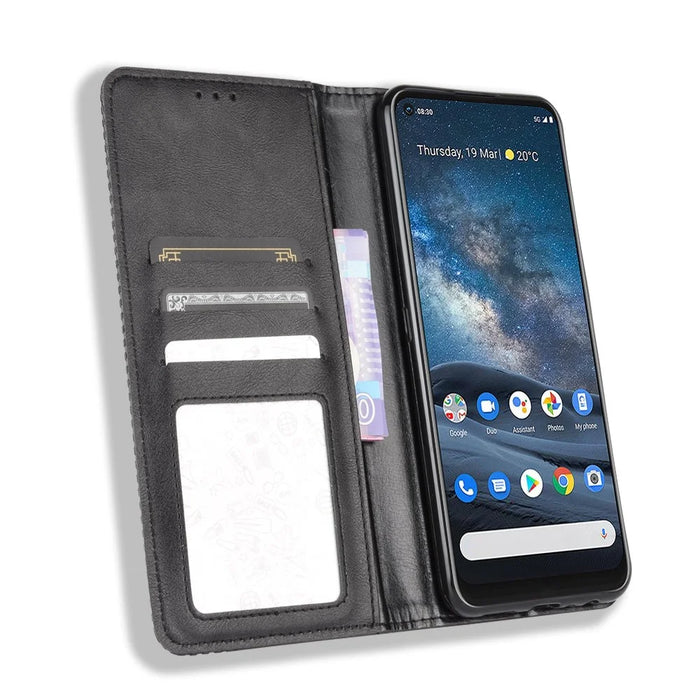 Auto-absorbed Retro PU Leather Cover for Nokia 8.3 5G - Black - 5