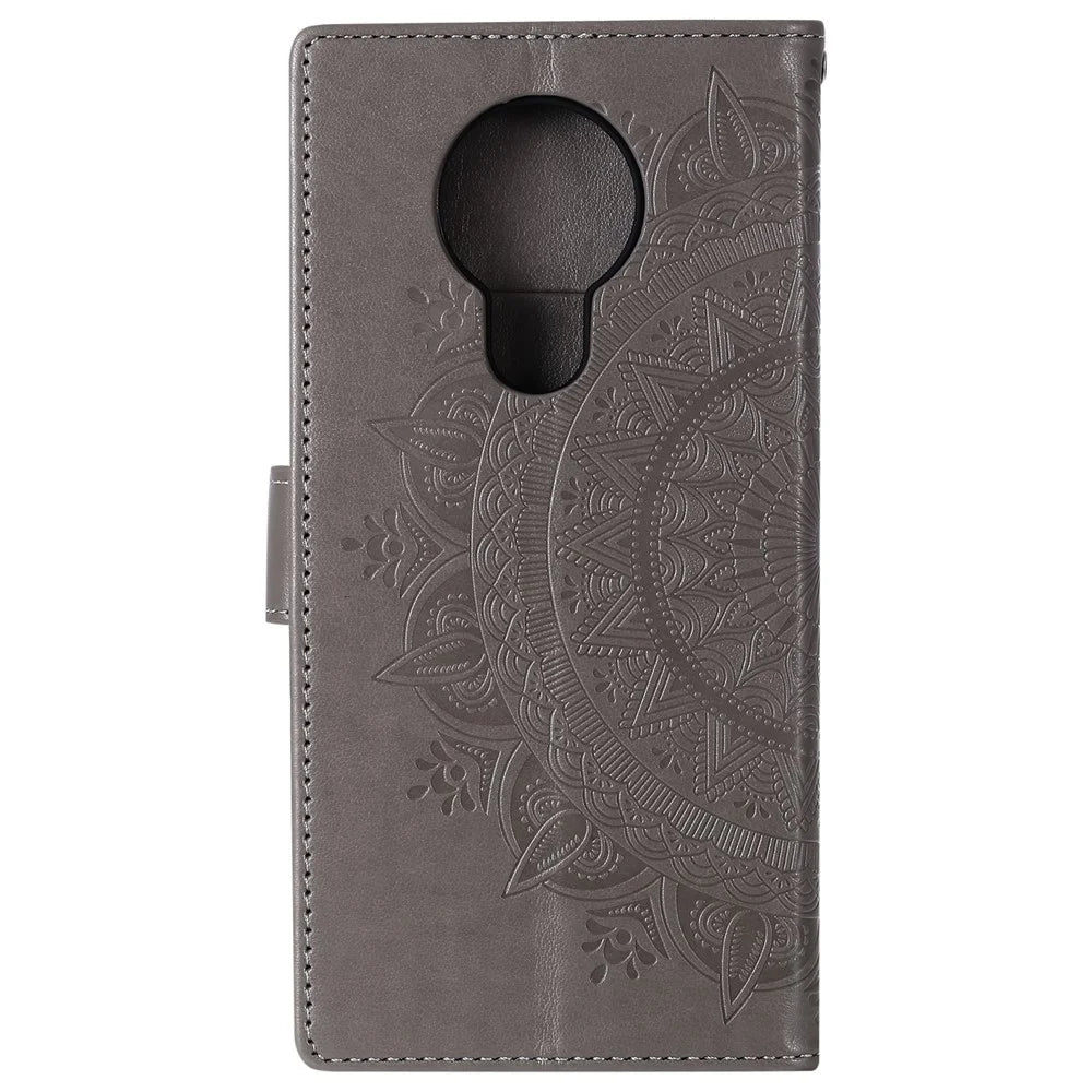 Imprinted Mandala Flower with Wallet Leather Cover with Strap for Nokia 5.3 - Grey - 3