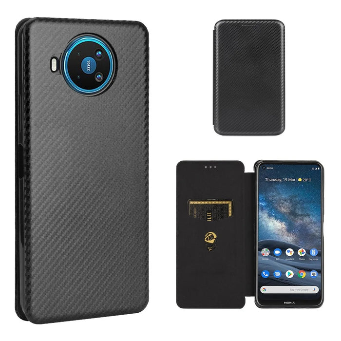 Carbon Fiber Texture Auto-absorbed Leather Shell for Nokia 8.3 5G - Black - 1