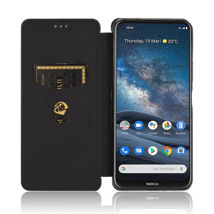 Carbon Fiber Texture Auto-absorbed Leather Shell for Nokia 8.3 5G - Black - 4
