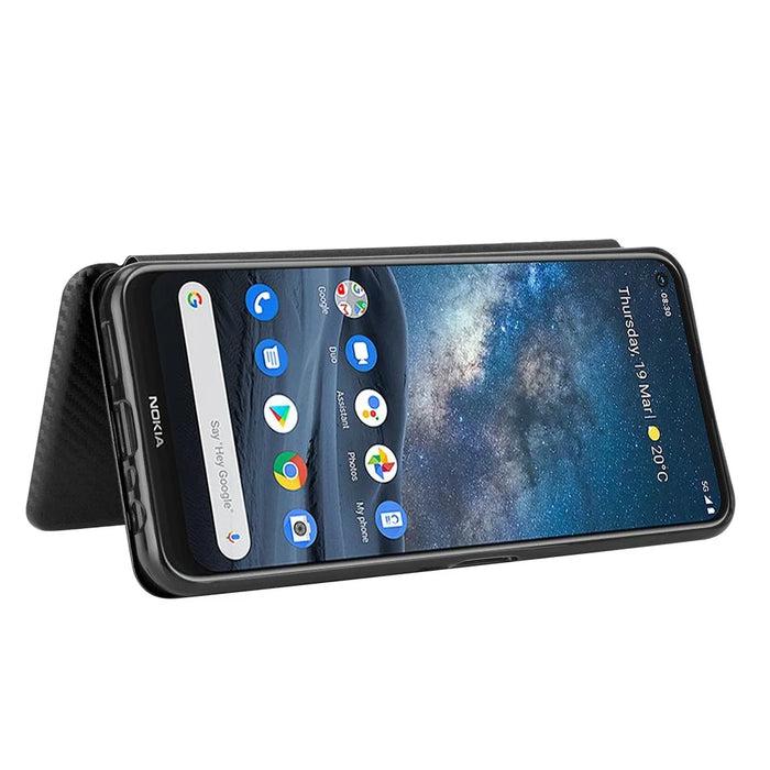 Carbon Fiber Texture Auto-absorbed Leather Shell for Nokia 8.3 5G - Black - 5