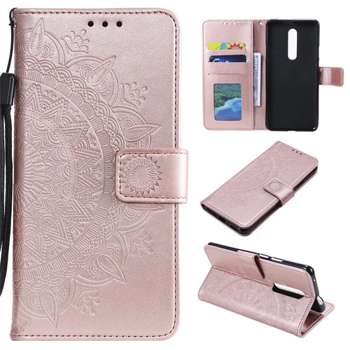 Imprinted Mandala Flower Wallet Leather Case with Strap for Nokia 2.4 - Rose Gold - 1