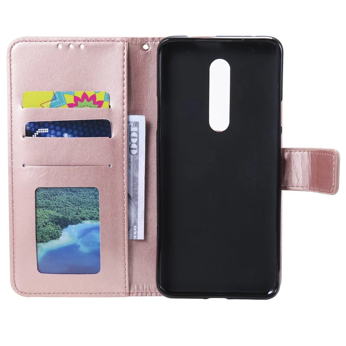 Imprinted Mandala Flower Wallet Leather Case with Strap for Nokia 2.4 - Rose Gold - 4