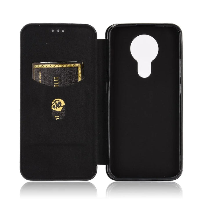 Auto-absorbed Carbon Fiber Leather Case with Card Holder for Nokia 3.4 - Black - 3