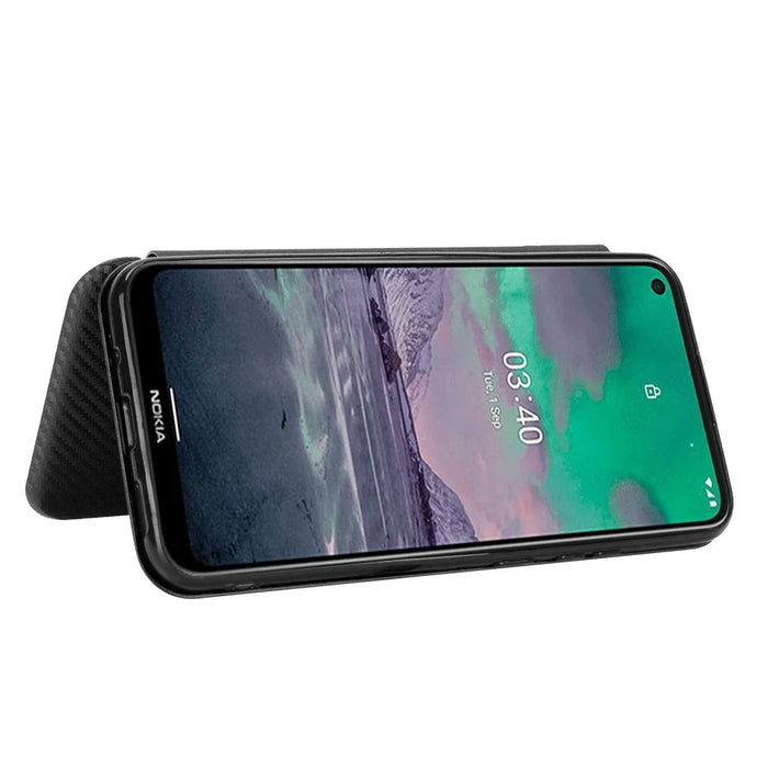 Auto-absorbed Carbon Fiber Leather Case with Card Holder for Nokia 3.4 - Black - 5