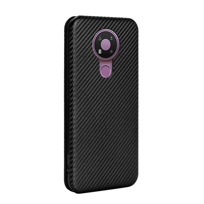 Auto-absorbed Carbon Fiber Leather Case with Card Holder for Nokia 3.4 - Black - 6