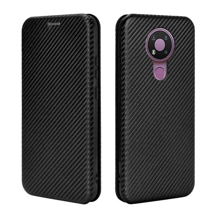 Auto-absorbed Carbon Fiber Leather Case with Card Holder for Nokia 3.4 - Black - 7