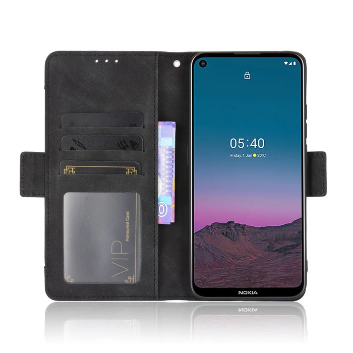 Leather Phone Wallet Design Stand Feature Protective Cover Case with Multiple Card Slots for Nokia 5.4 - Black - 5