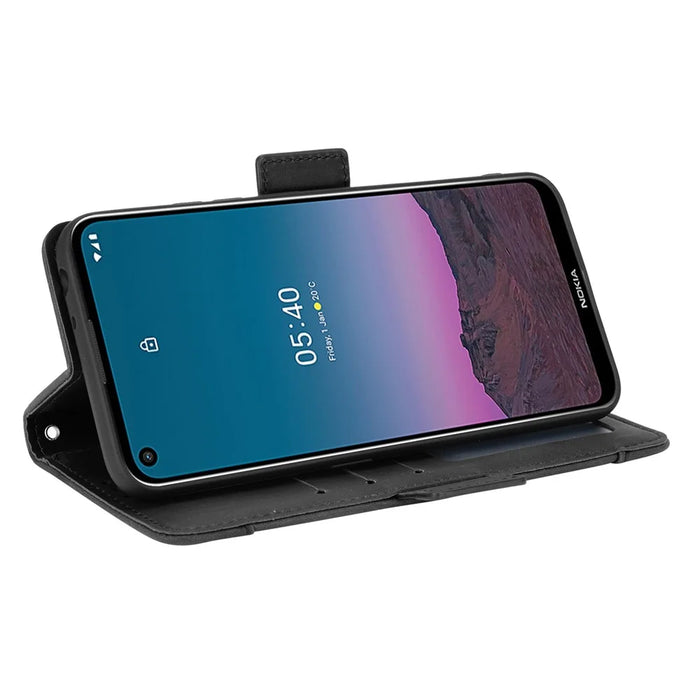 Leather Phone Wallet Design Stand Feature Protective Cover Case with Multiple Card Slots for Nokia 5.4 - Black - 6