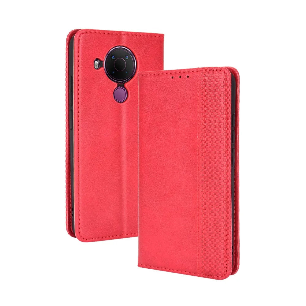 Magnetic Vintage Style Wallet Stand Phone Case Cover for Nokia 5.4 - Red - 2