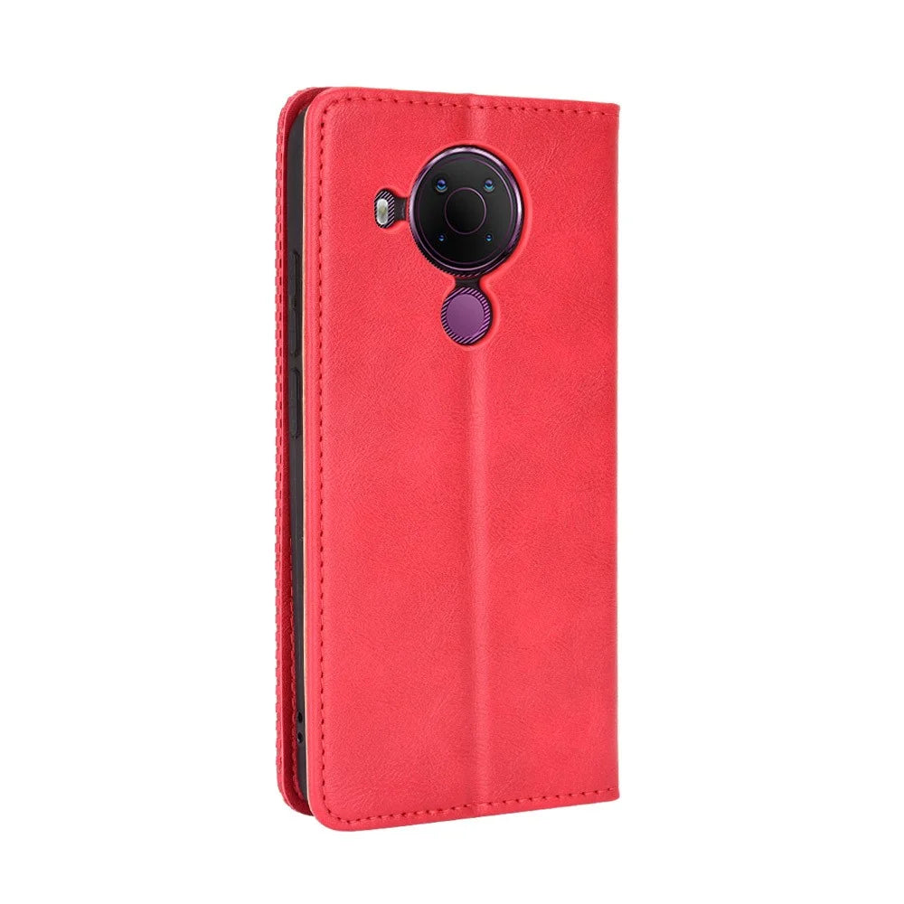 Magnetic Vintage Style Wallet Stand Phone Case Cover for Nokia 5.4 - Red - 4
