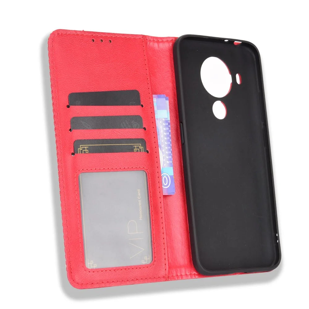 Magnetic Vintage Style Wallet Stand Phone Case Cover for Nokia 5.4 - Red - 5