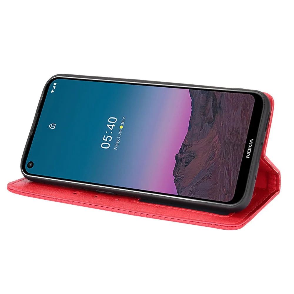 Magnetic Vintage Style Wallet Stand Phone Case Cover for Nokia 5.4 - Red - 7