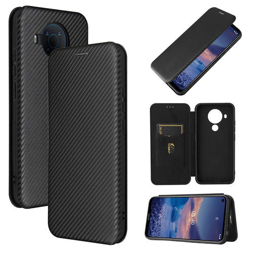 Carbon Fiber Texture Stand Cover for Nokia 5.4 Auto-absorbed Leather Case - Black - 1