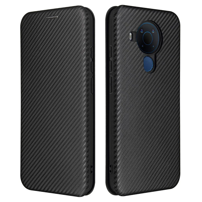 Carbon Fiber Texture Stand Cover for Nokia 5.4 Auto-absorbed Leather Case - Black - 2