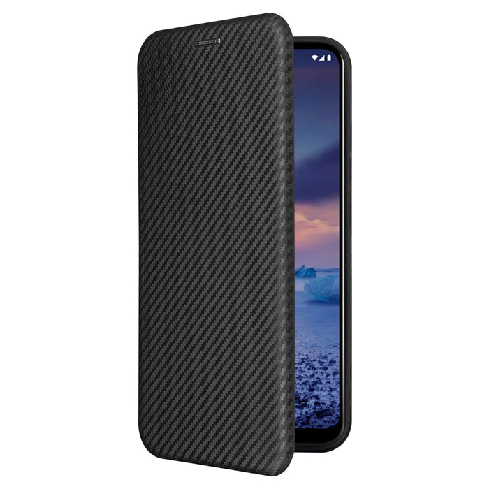 Carbon Fiber Texture Stand Cover for Nokia 5.4 Auto-absorbed Leather Case - Black - 3