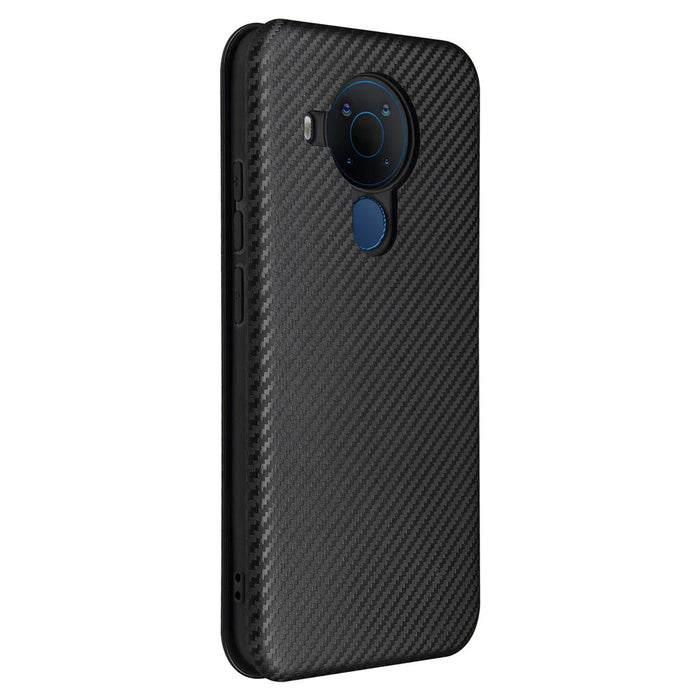 Carbon Fiber Texture Stand Cover for Nokia 5.4 Auto-absorbed Leather Case - Black - 4