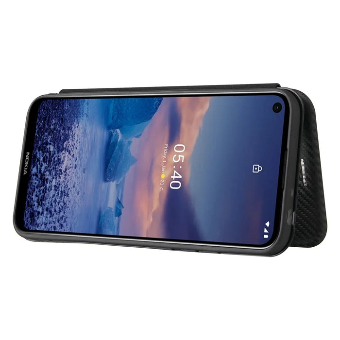 Carbon Fiber Texture Stand Cover for Nokia 5.4 Auto-absorbed Leather Case - Black - 7