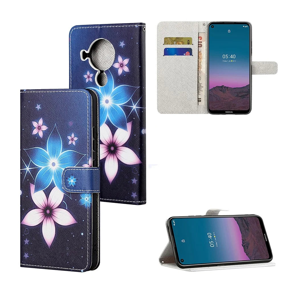 Pattern Printing for Nokia 5.4 Cross Texture Leather Wallet Case with Lanyard - Flower - 1