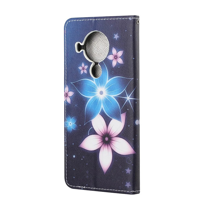 Pattern Printing for Nokia 5.4 Cross Texture Leather Wallet Case with Lanyard - Flower - 4