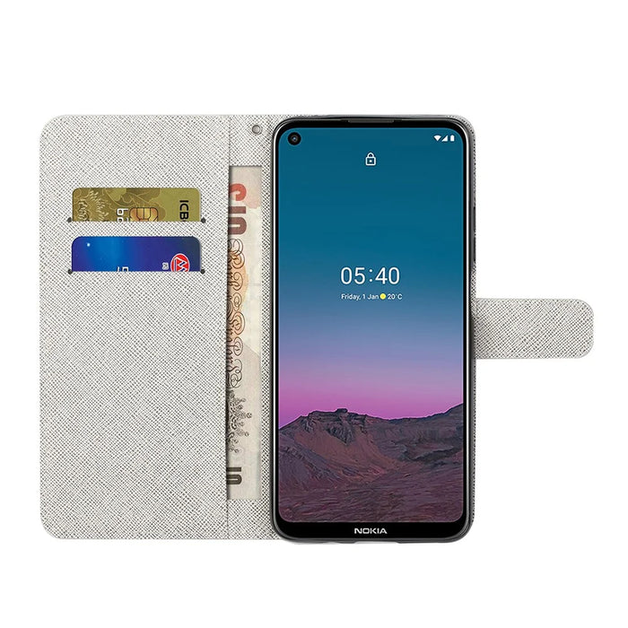 Pattern Printing for Nokia 5.4 Cross Texture Leather Wallet Case with Lanyard - Flower - 6