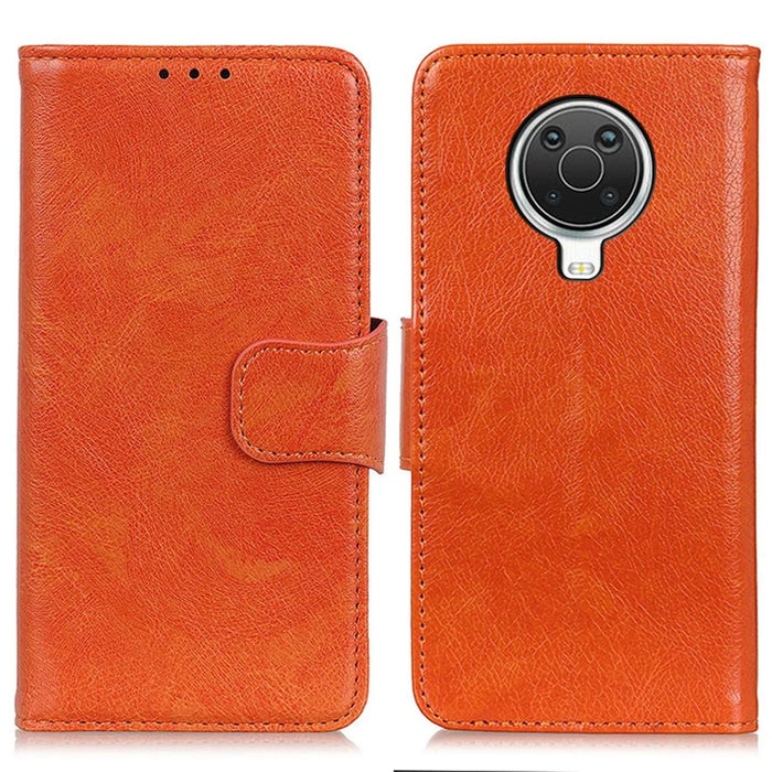 Nappa Texture Full-Protection Split Leather Wallet Stand Phone Cover Shell for Nokia 6.3 / G10 / G20 - Orange - 1