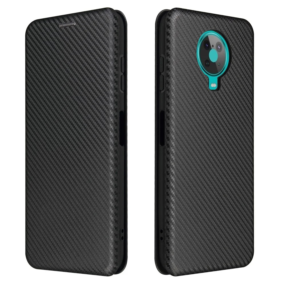 Anti-Scratch Carbon Fiber Texture Auto-absorbed Card Holder Cover Case for Nokia 6.3 / G10 / G20 - Black - 1