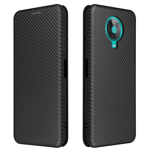 Anti-Scratch Carbon Fiber Texture Auto-absorbed Card Holder Cover Case for Nokia 6.3 / G10 / G20 - Black - 1