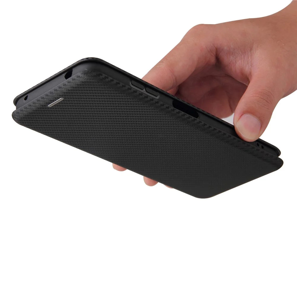 Anti-Scratch Carbon Fiber Texture Auto-absorbed Card Holder Cover Case for Nokia 6.3 / G10 / G20 - Black - 3