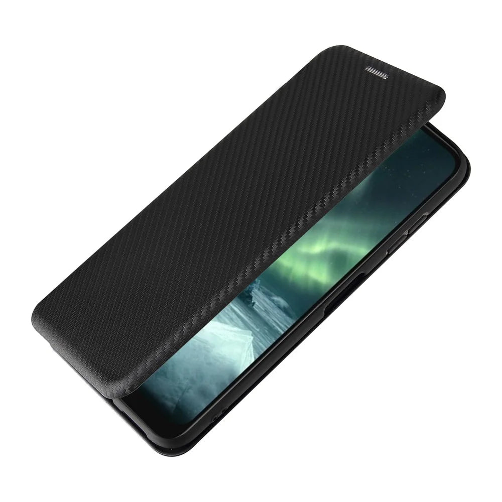 Anti-Scratch Carbon Fiber Texture Auto-absorbed Card Holder Cover Case for Nokia 6.3 / G10 / G20 - Black - 6