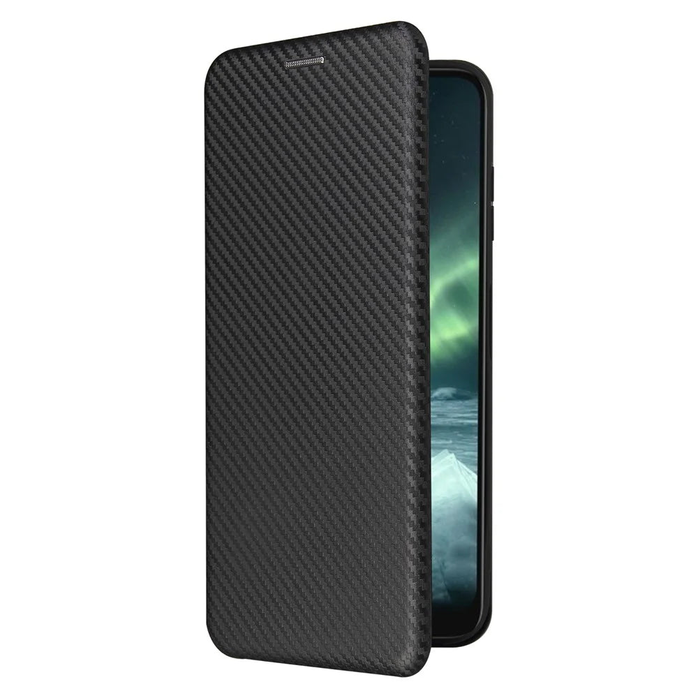 Anti-Scratch Carbon Fiber Texture Auto-absorbed Card Holder Cover Case for Nokia 6.3 / G10 / G20 - Black - 7