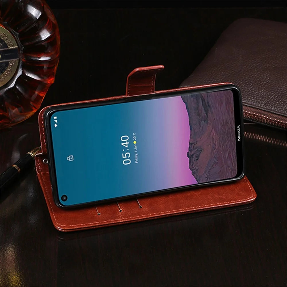 IDEWEI Wallet Design Crazy Horse Texture Leather Mobile Casing for Nokia 5.4 - Black - 4