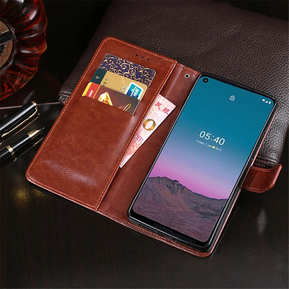 IDEWEI Wallet Design Crazy Horse Texture Leather Mobile Casing for Nokia 5.4 - Black - 5