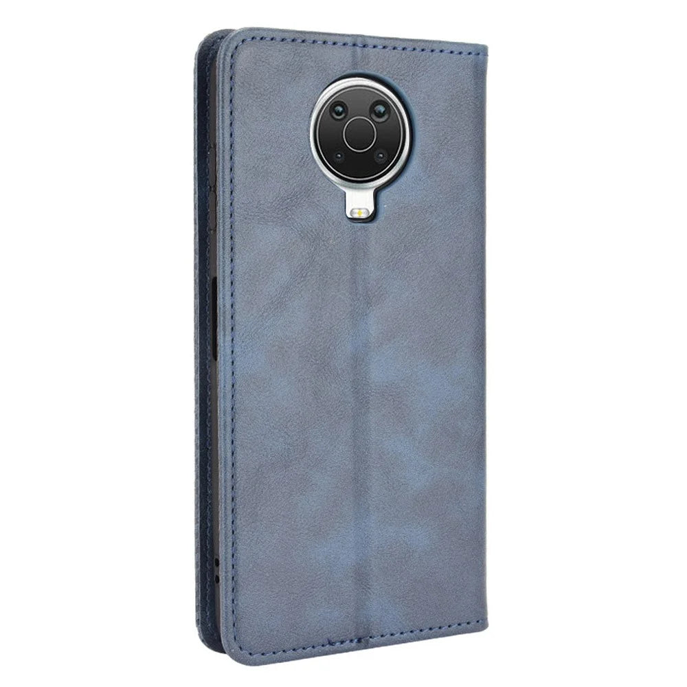 Vintage Style Phone Case Wallet Stand Magnetic Closure Leather Cover for Nokia G10/G20/6.3 - Blue - 3
