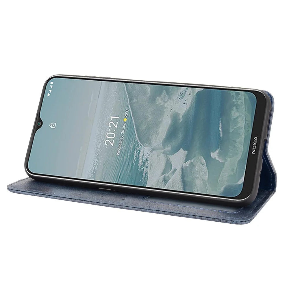 Vintage Style Phone Case Wallet Stand Magnetic Closure Leather Cover for Nokia G10/G20/6.3 - Blue - 4