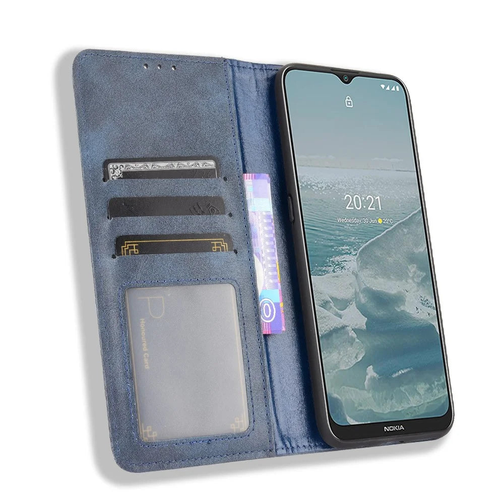 Vintage Style Phone Case Wallet Stand Magnetic Closure Leather Cover for Nokia G10/G20/6.3 - Blue - 5