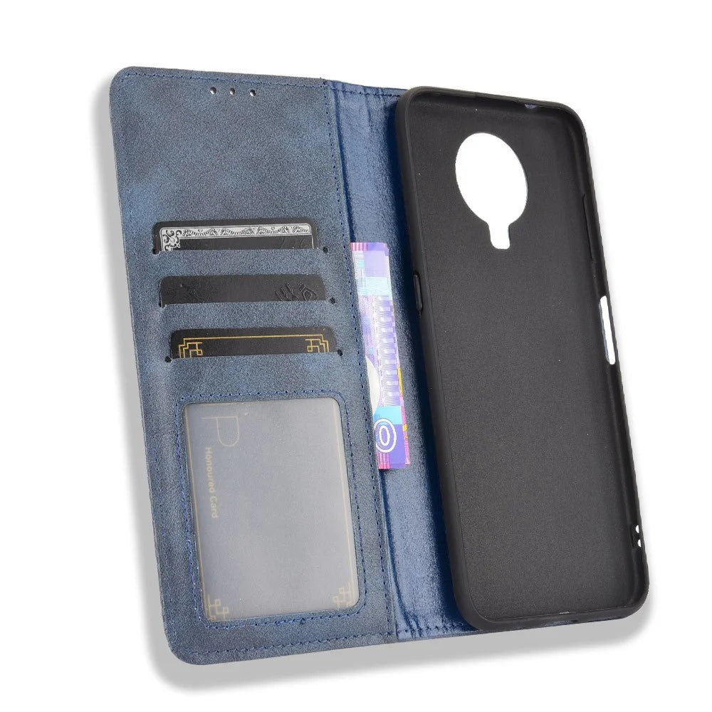 Vintage Style Phone Case Wallet Stand Magnetic Closure Leather Cover for Nokia G10/G20/6.3 - Blue - 6