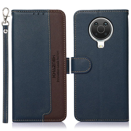 KHAZNEH RFID Blocking Anti-theft Swiping Design Litchi Skin PU Leather Wallet Phone Stand Shell Case for Nokia 6.3 / G10 / G20 - Blue - 1