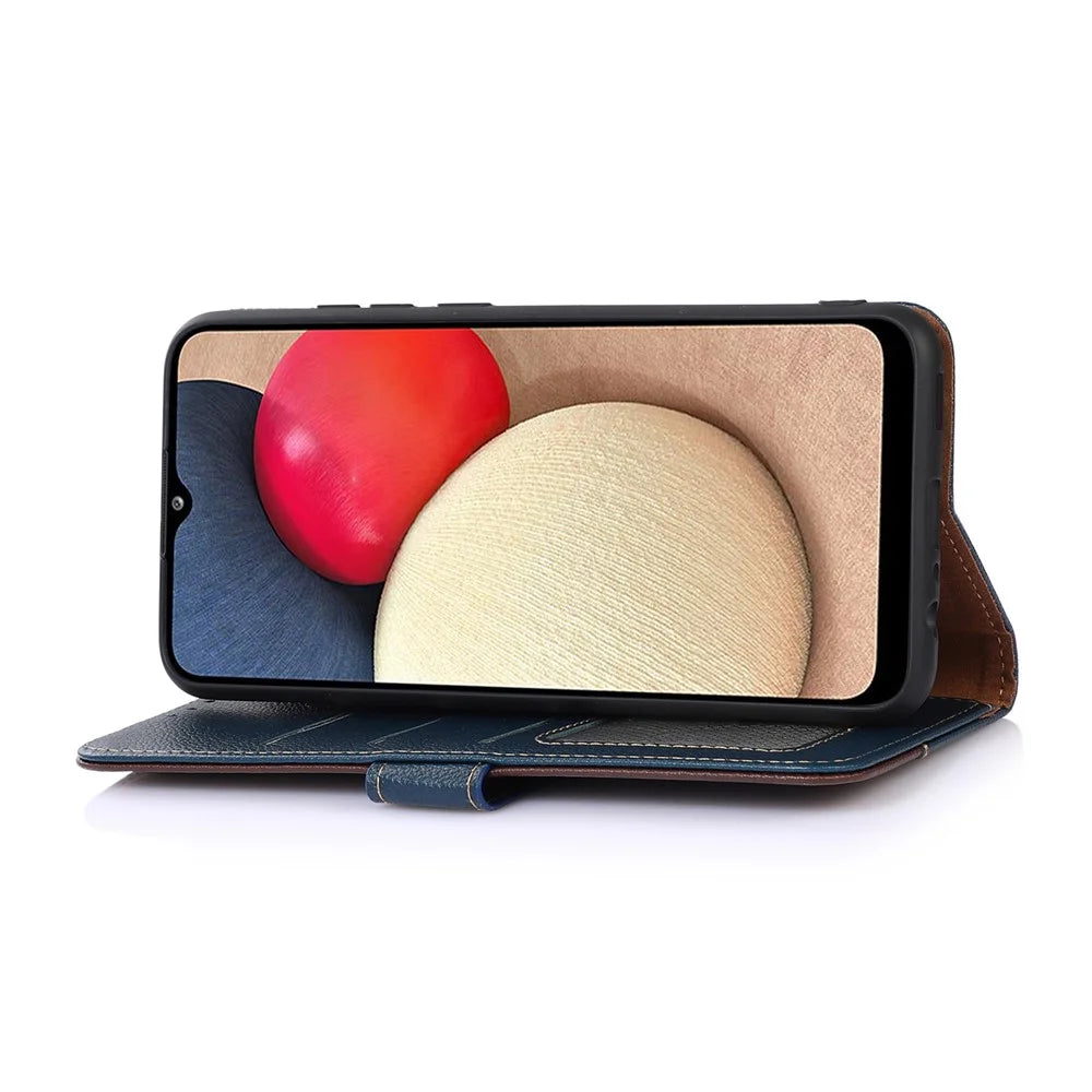 KHAZNEH RFID Blocking Anti-theft Swiping Design Litchi Skin PU Leather Wallet Phone Stand Shell Case for Nokia 6.3 / G10 / G20 - Blue - 2