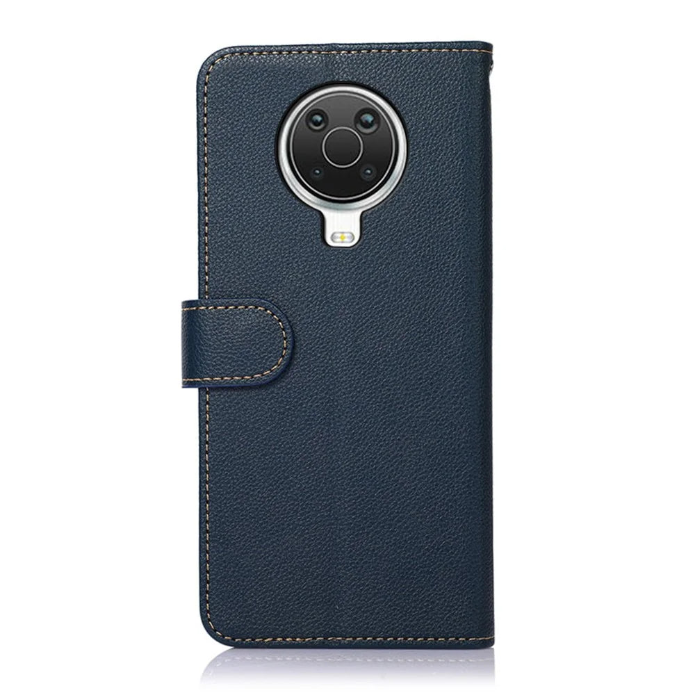 KHAZNEH RFID Blocking Anti-theft Swiping Design Litchi Skin PU Leather Wallet Phone Stand Shell Case for Nokia 6.3 / G10 / G20 - Blue - 5