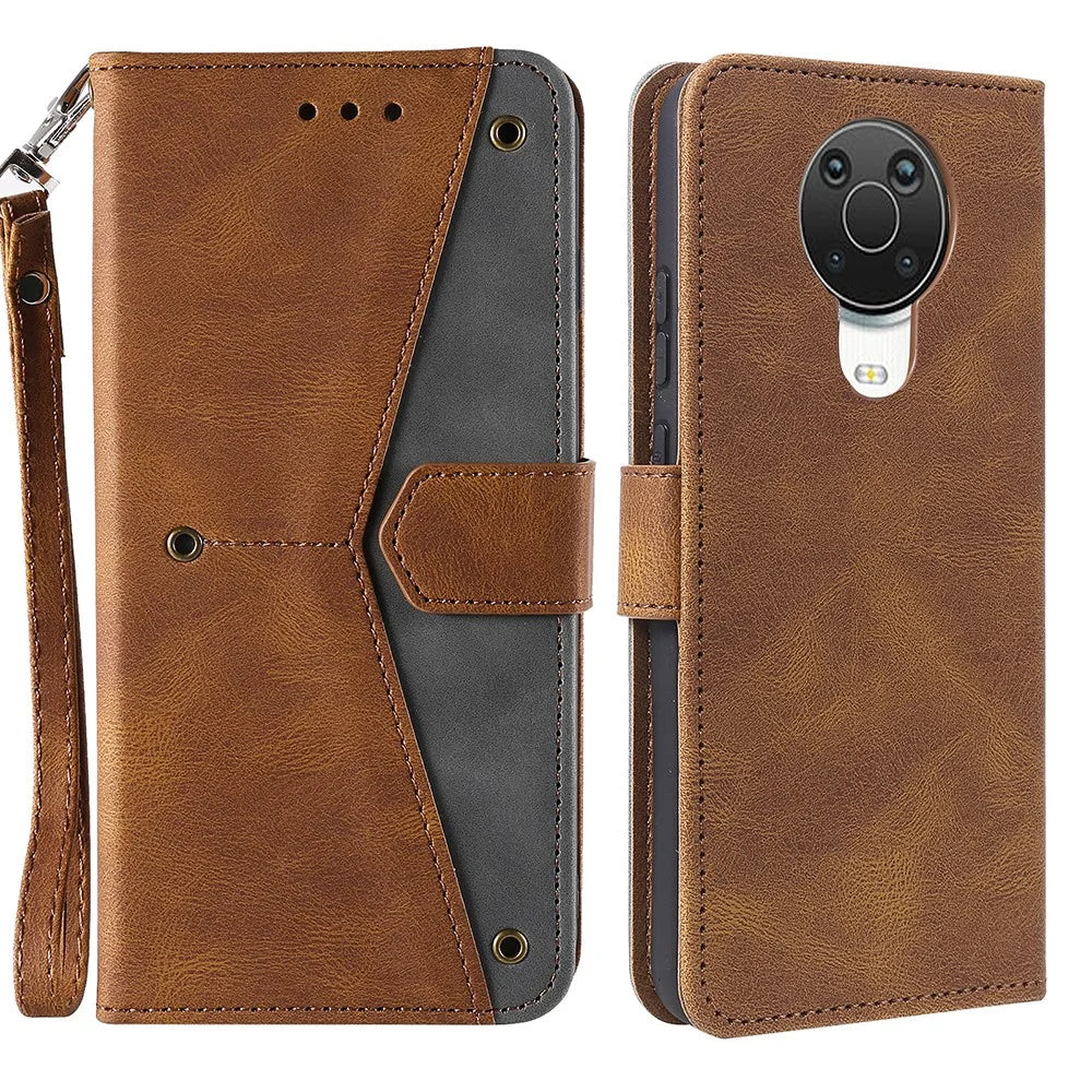 Splicing Stitching Skin-touch PU Leather Case Stand Protector Cover for Nokia G20 - Brown - 1