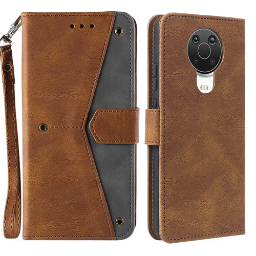 Splicing Stitching Skin-touch PU Leather Case Stand Protector Cover for Nokia G20 - Brown - 1