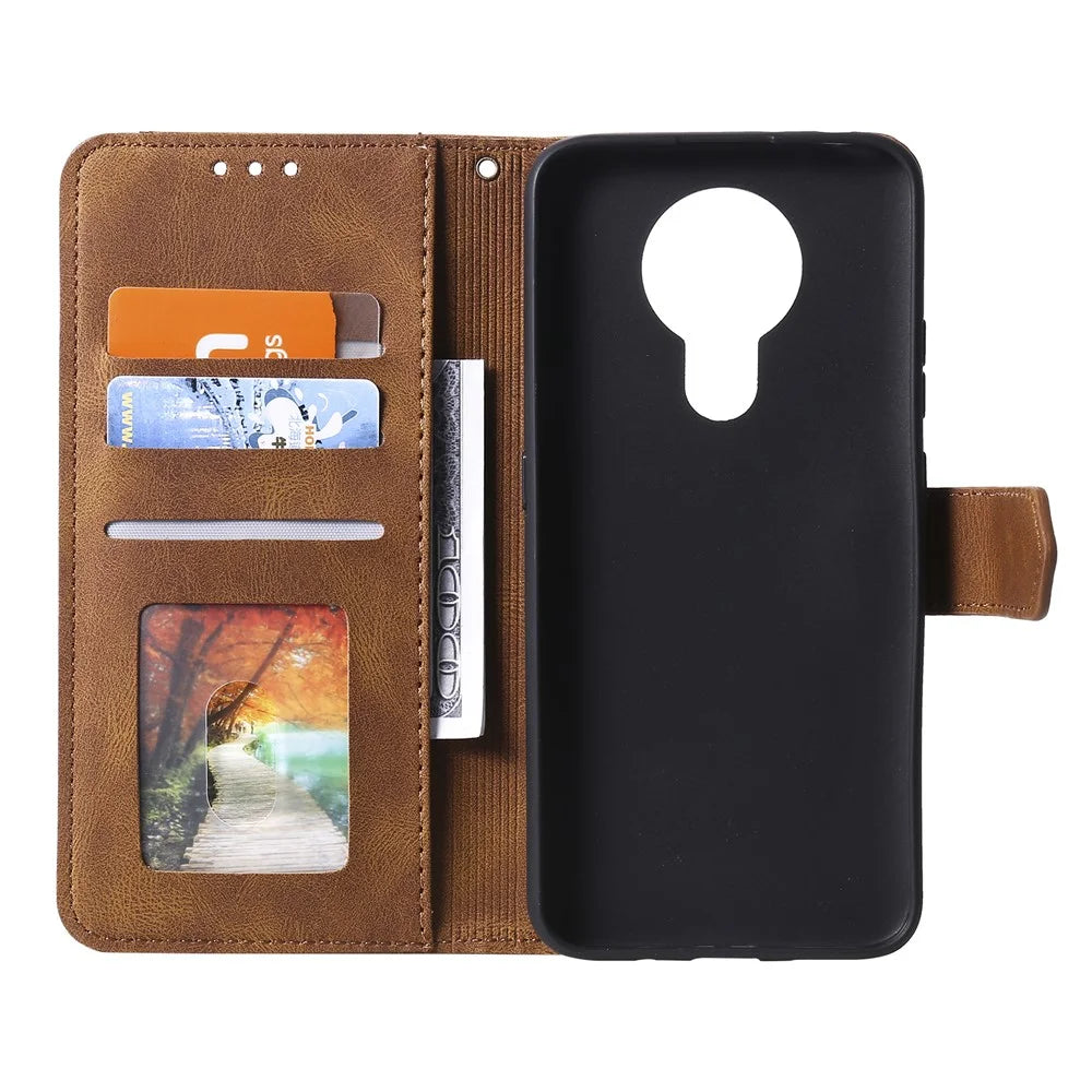 Splicing Stitching Skin-touch PU Leather Case Stand Protector Cover for Nokia G20 - Brown - 3