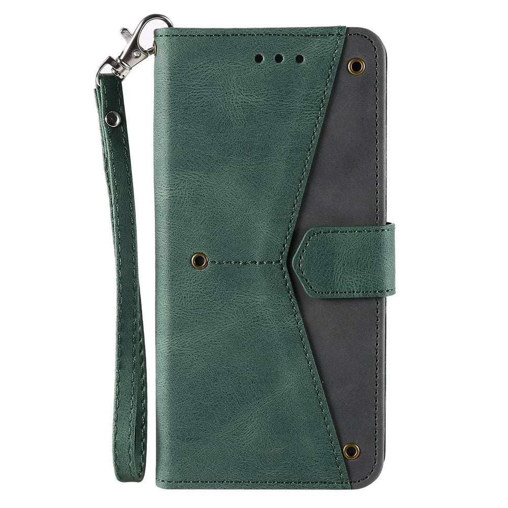 Splicing Stitching Skin-touch PU Leather Case Stand Protector Cover for Nokia 1.4 - Green - 2