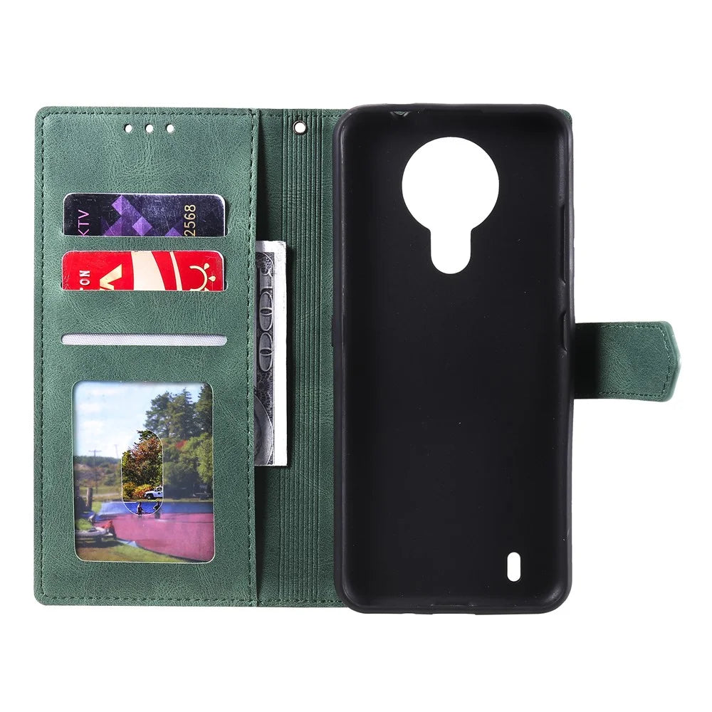 Splicing Stitching Skin-touch PU Leather Case Stand Protector Cover for Nokia 1.4 - Green - 3