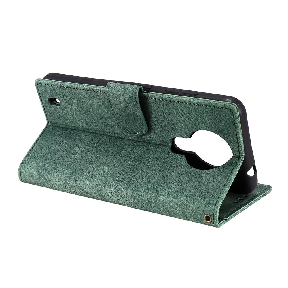 Splicing Stitching Skin-touch PU Leather Case Stand Protector Cover for Nokia 1.4 - Green - 4