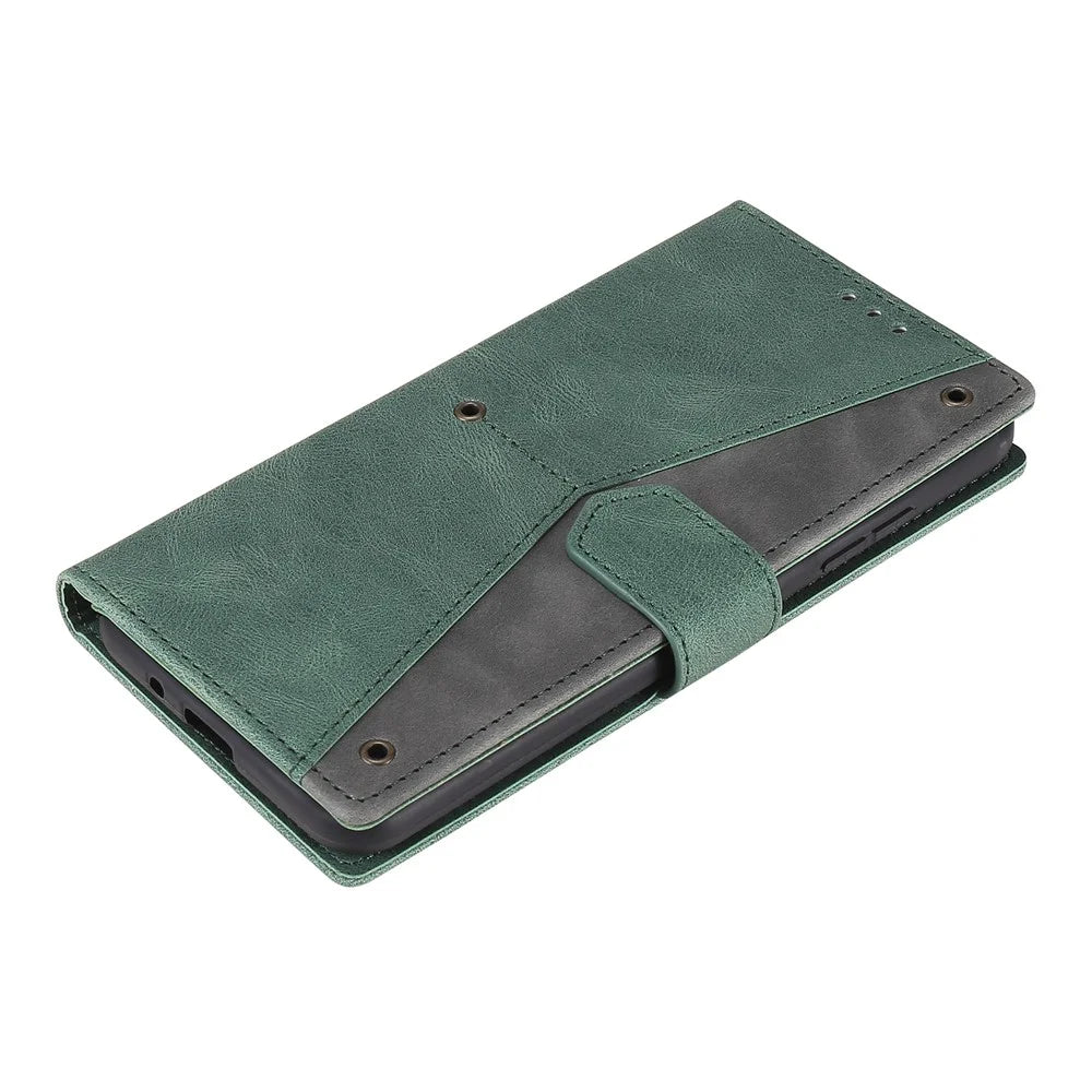 Splicing Stitching Skin-touch PU Leather Case Stand Protector Cover for Nokia 1.4 - Green - 5