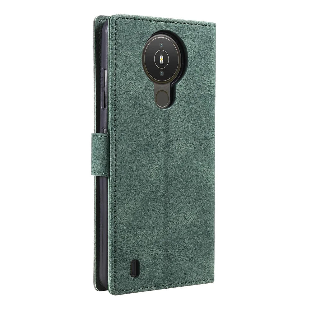 Splicing Stitching Skin-touch PU Leather Case Stand Protector Cover for Nokia 1.4 - Green - 7