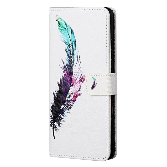 New Pattern Printing Wallet Design Cross Texture Leather Stand Case for Nokia G10/G20 - Feather - 2